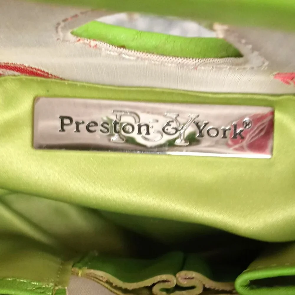 Preston & York Mod Floral Handbag. Women's Yellow Acrylic Handles Retro Satchel